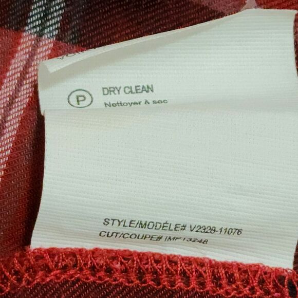 Vince. Womens Plaid Button-Down Shirt Red Black Long Sleeve Leather Band Size 10 - Picture 8 of 8